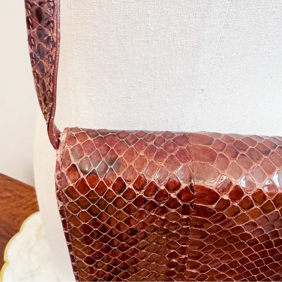 Vintage Brown Italian Snakeskin Small Bag Classic Elegant Preppy - Picture 14 of 16